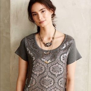 Anthropologie Moth gray silver drawing room top SP